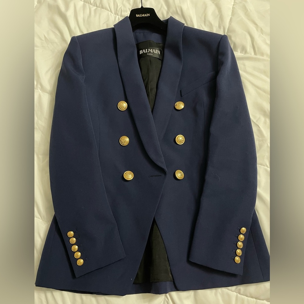 NWOT Double Breasted Wool Twill Blazer Jacket Navy Size 42